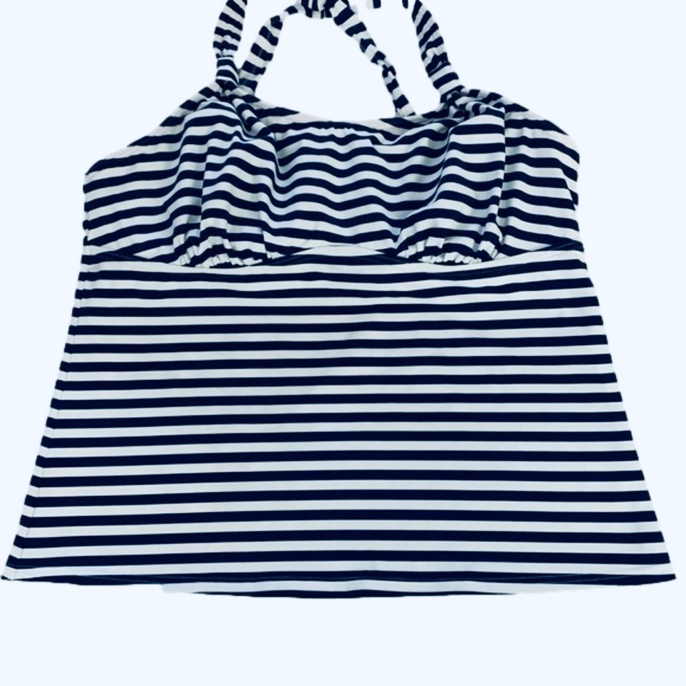 Lands’ End Tankini Top, 16DDD, Navy & White Stripes
